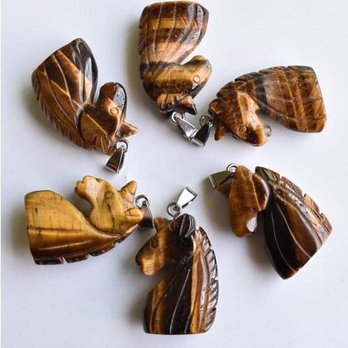 2020 new fashion natural tiger eye stone carved unicorn shape pendants for necklace jewelry making 6pcs/lot Wholesale Free