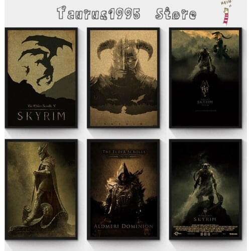 New Old scroll V Skyrim classic game kraft paper poster wall sticker bar cafe living room dining decoration wall sticker