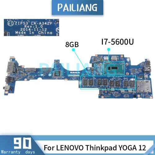 PAILIANG Laptop motherboard For LENOVO Thinkpad YOGA 12 I7-5600U 8GB RAM Mainboard LA-A342P 00HT713 TESTED