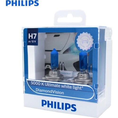 Philips 100% Original H7 12V 55W Diamond Vision 5000K Xenon White Car Halogen Headlight Auto Bulbs Lamps 12972DVS2, Pair