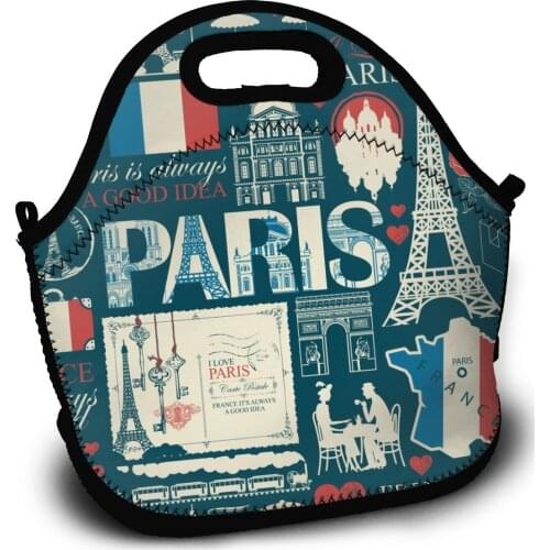 Portable Lunch Bag Paris Symbols Seamless Pattern Women Reusable Lunch Bags For Work Pinic Travel 2020 Casual Handbags