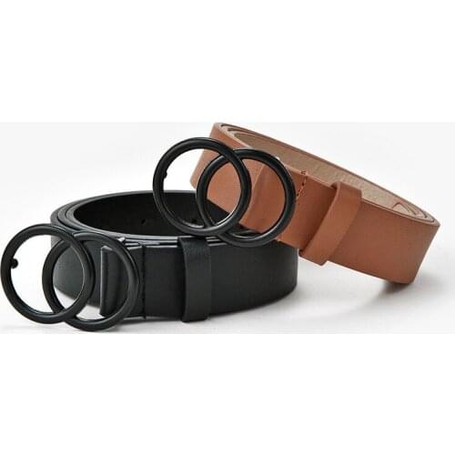 Fashion Leather Waist Belts Women For Jeans Double Ring Buckle Ladies Belt For Dresses Black Women Belt Wild Waistband Ladies