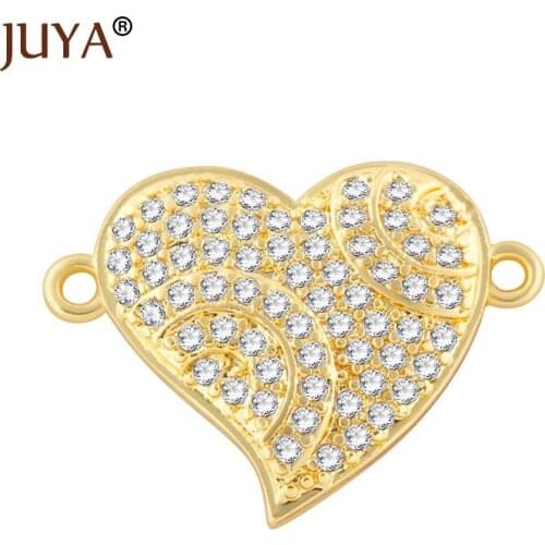 Luxury cubic zirconia crystal Heart pendant charms connectors for jewelry making diy bracelet necklace accessories findings