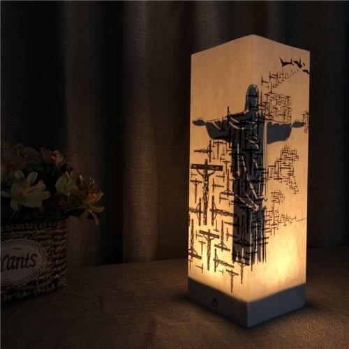 Sharelife Creative Warm White Jesus&Cross Paper Shadow USB Night Light Home Room Atmosphere Lamp Childrens Birthday Gift 1068