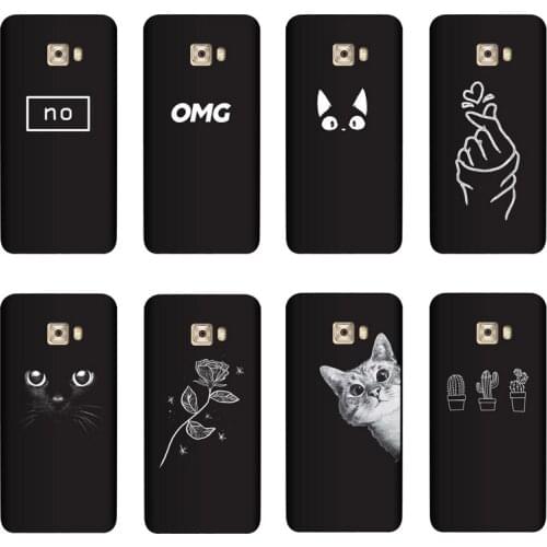 QAQsam Silicone Cover For Samsung Galaxy C7 Pro Case Painting Flower Cat Moon Matte Phone Cases Funda