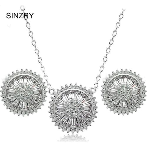 SINZRY CZ jewelry AAA Cubic Zirconia Brilliant round pendant necklace earring set Korean elegant jewelry set for women