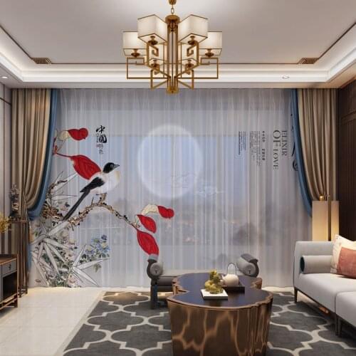 Birds Flowers 3D Photo Printed Tulle Customized Drape Panel Sheer Curtain for Living Room Bedroom Vintage Chiffon Voil