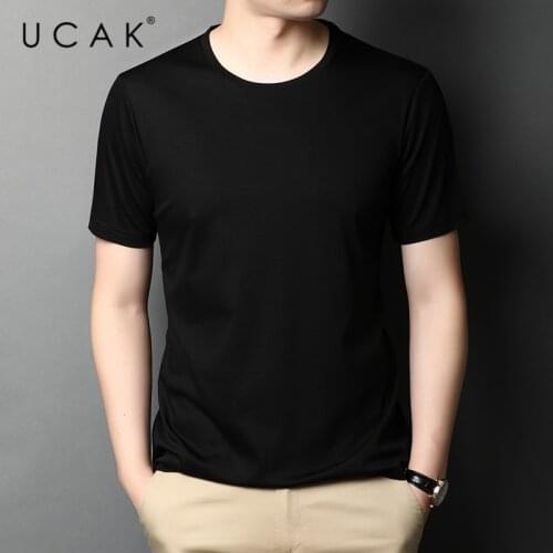 UCAK Brand Classic Solid Color O-Neck Silk T Shirt Men Clothes Summer NEW Fashion Wind Streetwear Casual Tshirt Male Homme U5450