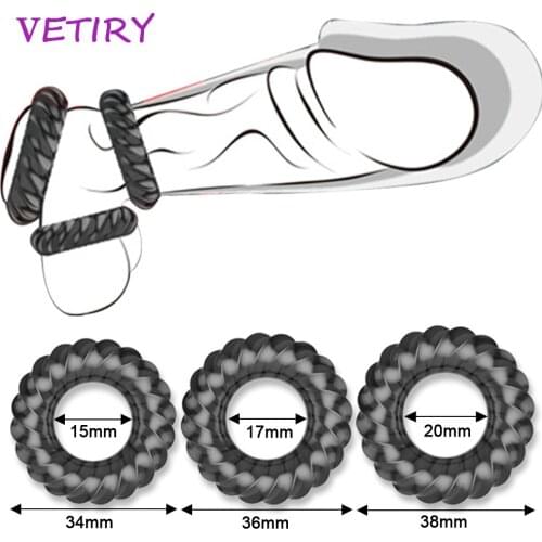 VETIRY 3 Pieces/Set Penis Ring Sex Porducts Scrotum Bind Cock Ring Delay Ejaculation Sex Toys for Men Erection Penis Enlargement