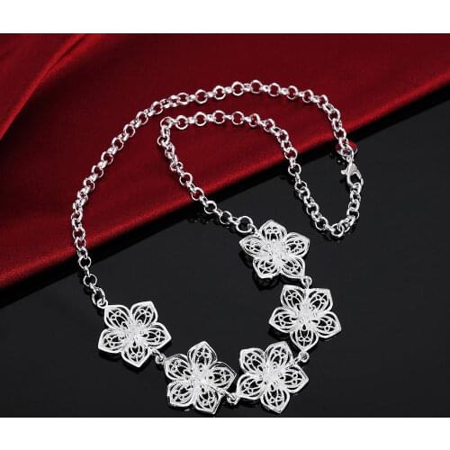 925 Sterling Silver Vintage Flower Pendants And Necklaces For Women Fashion Wedding Jewelry Gifts Free Shipping GaaBou Jewellery