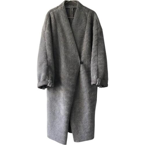 High Quality 2019 Womens Woolen Coat New Korean Simple Lazy Lamb Hair Loose Thick Particles Lamb Casual Long Female Coat Winter