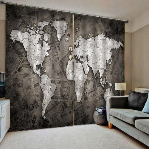Grey map curtains 3D Curtain Luxury Blackout Window Curtain Living Room Blackout curtain