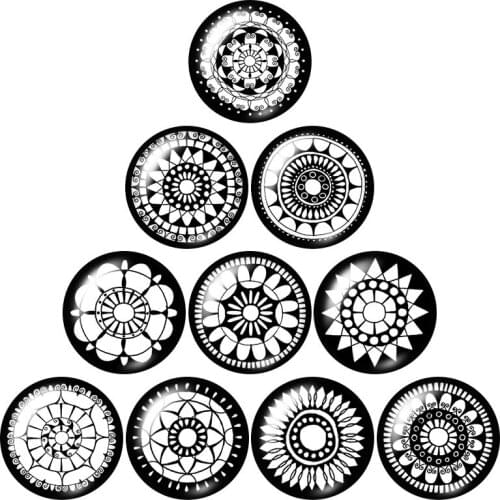 ZB1228 Black Flowers pattern 10pcs mixed 12mm/16mm/18mm/25mm Round photo glass cabochon demo flat back Making findings