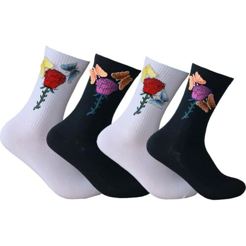Butterfly Stitching Pattern Woman Socks Luxury Personality Fashion Design Street Cotton Sock Female Crew Sox