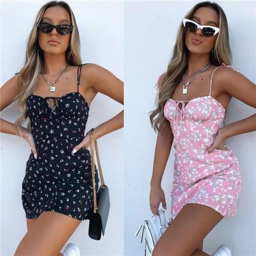 Fashion Floral Print Women Mini Dresses Holiday Sundress Summer Sexy Backless Dress Bohemian High Waist Mini Dresses 2021