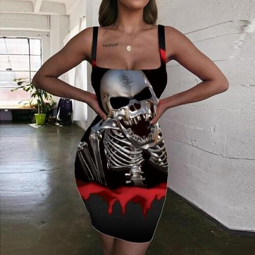 Giyu Brand Skull Dresses Women Punk Bodycon Dress Blood Sundress Gesture Vestido Sexy Metal 3d Print Womens Clothing Summer New