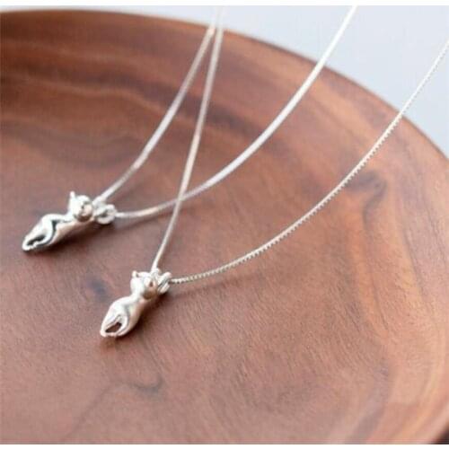 Cute Cat Pendant Korean 925 Sterling Silver Temperament Personality Fashion Female Jewelry Necklace SNE012