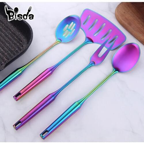1/4 pcs Rose Gold Kitchen Accessories Gold Matt Utensil Stainless Steel kitchenware Long Service Spoon Fork Fish Cooking Tool