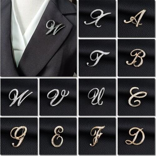1PC Crystal Brooch Pin 26 English Letters Brooches Fashion Love Gifts Pins Memorial Jewelry