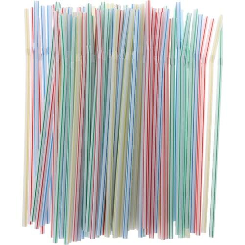 100pcs Plastic Drinking Straws Long Multi-Colored Striped Bedable Disposable Straws Party Multi Colored Rainbow Straw
