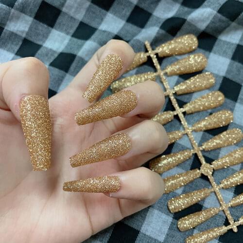 20pcs Glitter Powder Ballerina Full Stickers False Nails Full Cover Acrylic Nail Art Tips Nature Press on Nails DIY for Nail