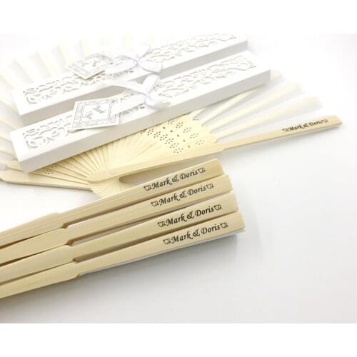 60PCS Custom Printing Fold Fan Personalized Bride & Grooms Name & Date Silk Wedding Dance Hand Fan with Gift Box Party Favors