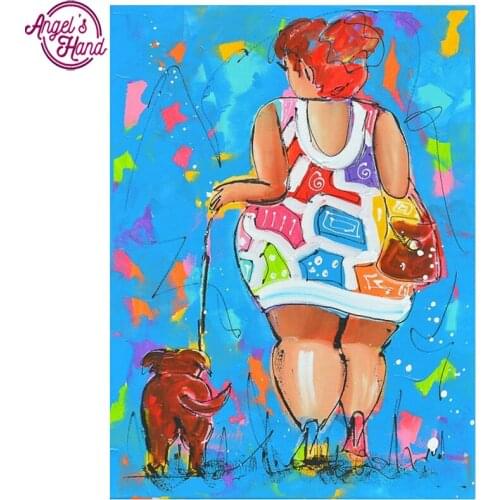 Diamond embroidery Colorful fat ladies and her dog 5d diy diamond painting Cross Stitch full square drill Rhinestone mosaic