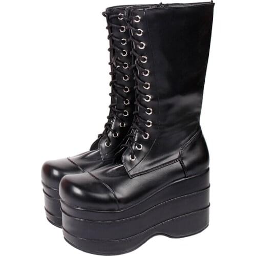 Angelic imprint Women motorcycle cool punk boots lady lolita shoes woman high wedges heels pumps platform boots New heels 10cm