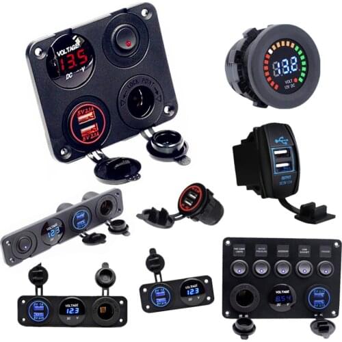 12V 24V Waterproof Car Charger Cigarette Lighter Voltmeter 2.1A/1A USB LED Voltage Car Socket Panel For Motorcycle Boat Truck