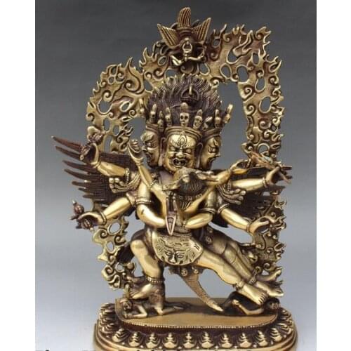 Bir 006955 12" Tibet Buddhism Bronze Six Arm Sadbhuja Mahakala Dharmapala Buddha Statue