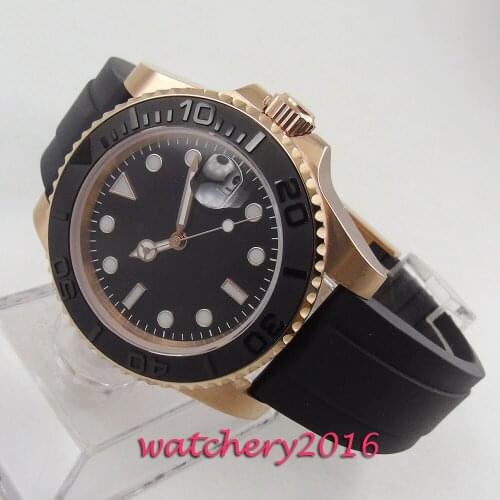 40mm BLIGER black dial Rose Gold case Sapphire Glass Brushed Ceramic Bezel MIYOTA 8215 Luxury Automatic movement Mens Watch