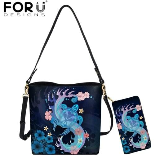 FORUDESIGNS Fashion Style Women Luxury Shoulder Bag Hawaii Turtle Polynesian With Hibiscus Print Female Messenger Sac A Main