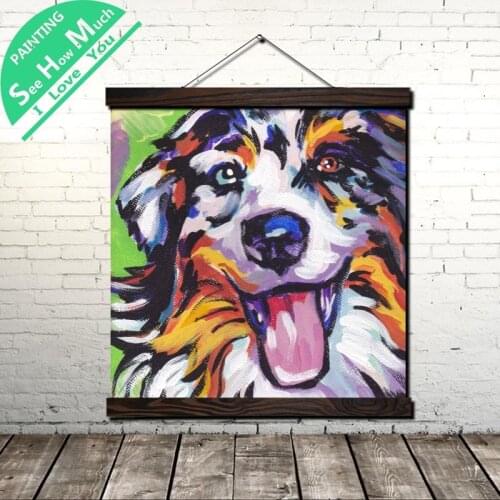 Picture Lights Dog Scroll Painting Canvas Vintage Poster and Prints Wall Art Picture Living Room Bedroom Farmhouse Decoration