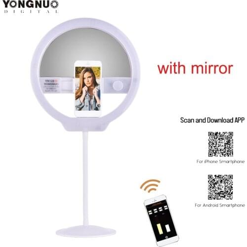 YONGNUO Updated YN128 II Photography LED lamp Selfie Ring Light with Mirror Makeup Beautify Video Lamp for Phone Live Stream