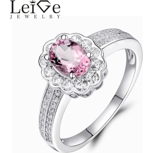 Leige Jewelry Natural Pink Tourmaline Ring Romantic Gemstone Oval Cut Sterling Silver Customized Engagement Rings Fine Jewelry