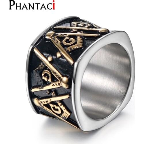 Stainless Steel Masonic Big Rings For Men Freemasonry Retro Mens Ring Masonic Vintange Mens Rings Hiphop Titanium Male Jewelry