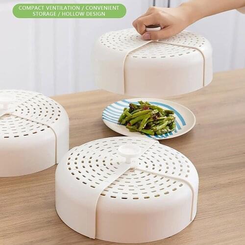 Round Foldable Portable Dining Table Cover Plastic Hollow Food Preservation Plastic Breathable Food Plate Serving Tray Cover