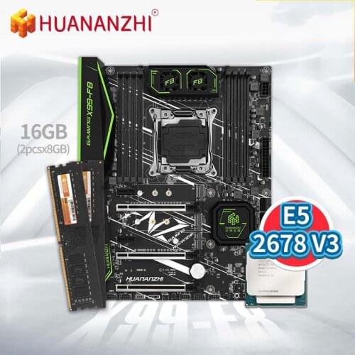 HUANANZHI X99 F8 Motherboard with Intel XEON E5 2678 V3 with 2*8G DDR4 NON-ECC Memory Combo Kit Set NVME SATA USB 3.0 ATX