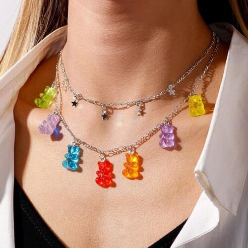 Fashion Candy Color Necklace for Women Gummy Mini Bear New Collare Star Pendants Necklaces Jewelry Femme Bijoux Christmas Gifts