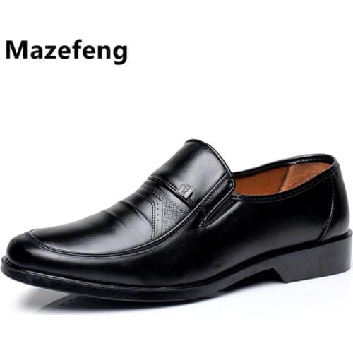 Mazefeng New Fashion 2018 Spring Autumn Men Dress Shoes Business Male Leather Shoes Solid Color Men Work Shoes Slip-on Round Toe