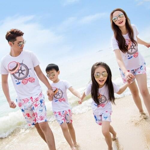 Beach family fitted summer home decoration a family of three or four cotton suits mother and daughter mother and son set