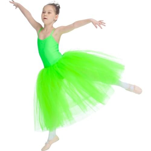 Romantic Tutu Dress Green Nylon/Lycra Cross Back Leotard Soft Tulle Long Skirt Kids Women Ballet Costumes Tutus
