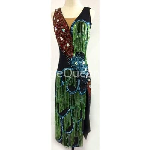 Luxury Beads Tassels Crystals Latin Dance Dress Women Girls Latin Dance Performance Clothing Ballroom Latin Competition Costume