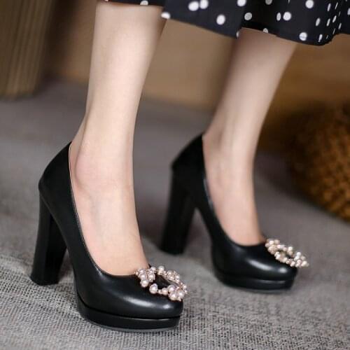 Zapatos De Mujer 2021 Heels for Women OL Party Wedding Pumps Platform Thick Round Toe Ladies Dress Shoes Big Size 32-45 102-3