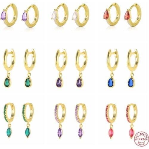 Aide 925 Sterling Silver Ovals Water Drop Zircon Pendants Hoop Earrings Colored Crystal CZ Circle Round Loops Piercing Ohrringe