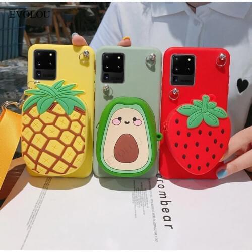 3D Cartoon Zipper Wallet Silicone Phone Case For Samsung Galaxy S21 S20 Ultra S21 Plus Note 20 Ultra Pro M31S M51 Lanyard Cover
