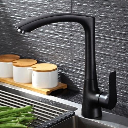 Kitchen Sink Faucets Brass Mixer Tap Single Handle Single Hole Deck Mounted Hot & Cold Water Crane Taps Rotating Black/White