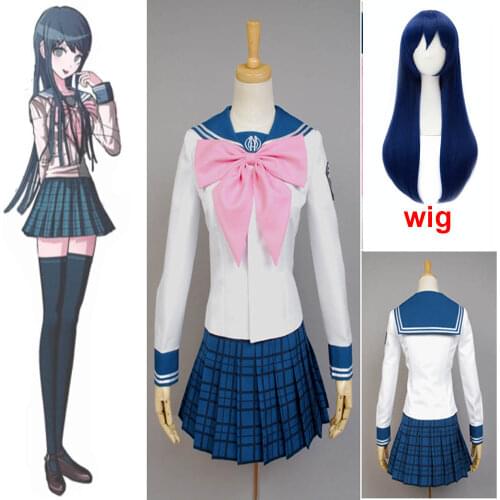 Super Dangan Ronpa 2 Danganronpa Maizono Sayaka Cosplay Danganronpa Adult Women Costume Summer Dress Skirt Bow Tie Wig