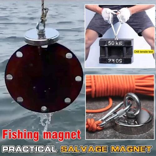 Super Neodymium Magnet Deep Sea Fishing Tool Rescue Magnetic Metal 304 Stainless Steel Pull Lifting Ring Sling Climb Holder Hook