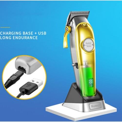 Kemei Hair Trimmer KM-53s USB Rechargeable Charging Base Hair Clipper Oil Head Carving Line Push Haircut LED Metal body